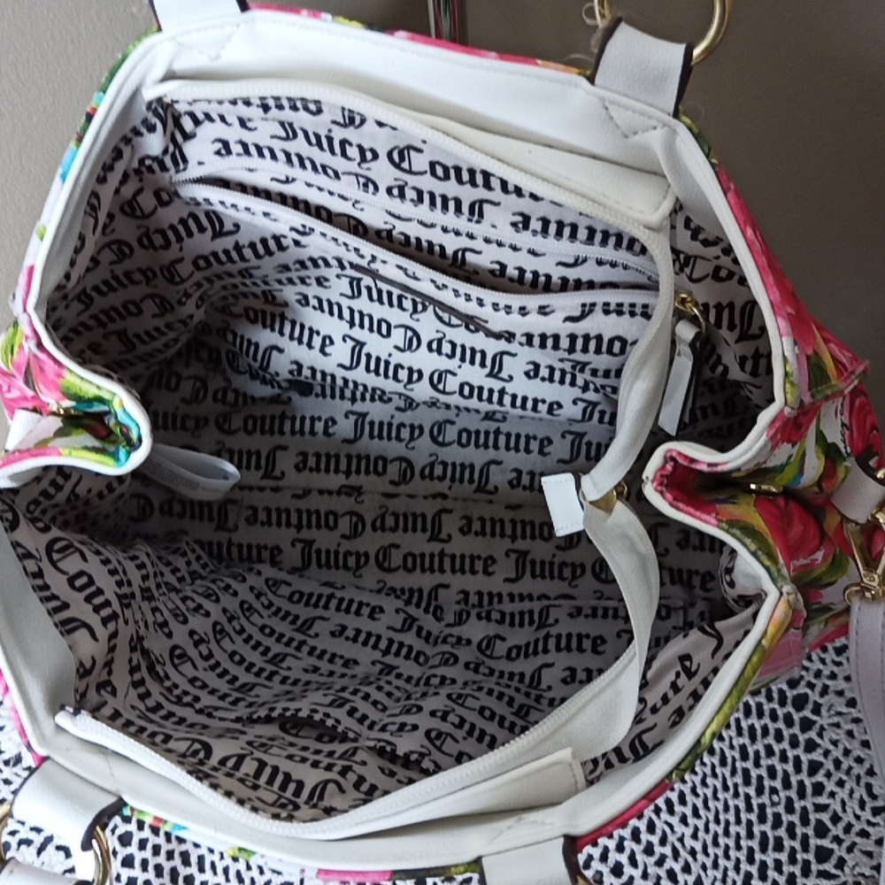 Juicy Couture Billboard Tote Bag Purse Crossbody In White & Rose Pink Detail - Picture 7 of 9